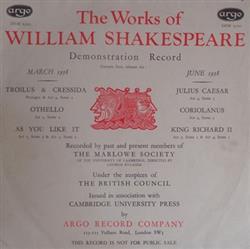 Download William Shakespeare Past And Present Members Of The Marlowe Society Of The University Of Cambridge Directed By George Rylands - The Works Of William Shakespeare